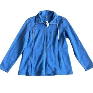 T By Talbots Full Zip Mock Neck Jacket Large Blue  A-line Pockets Drawstring